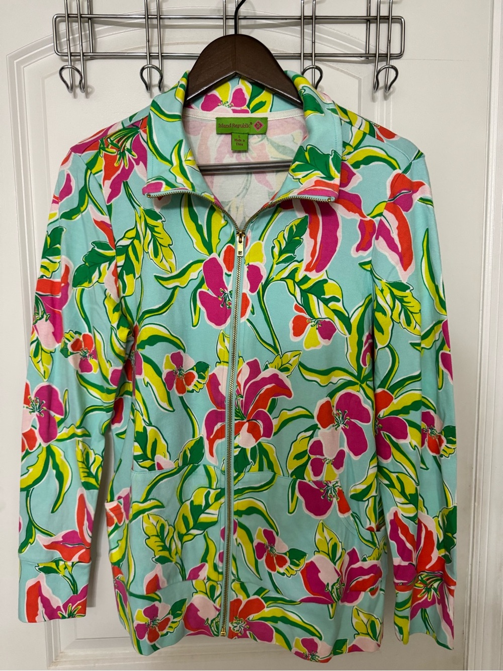 Island Republic Floral Zip-Up Jacket in Aqua, Pink & Green